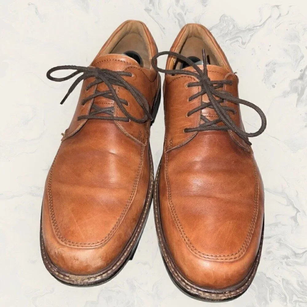 Ecco Holton Apron Toe Lace Up Cognac Brown Oxford Dress Shoe Mens Size 11